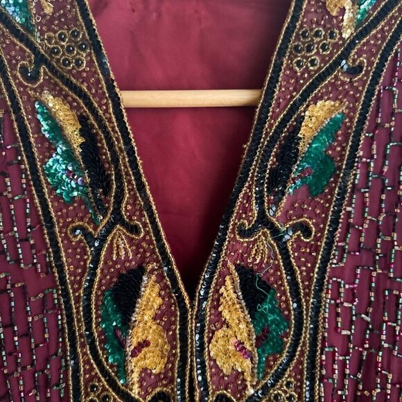 Vintage Beaded Embellished Unique Silk Jacket M - Picture 8 of 13